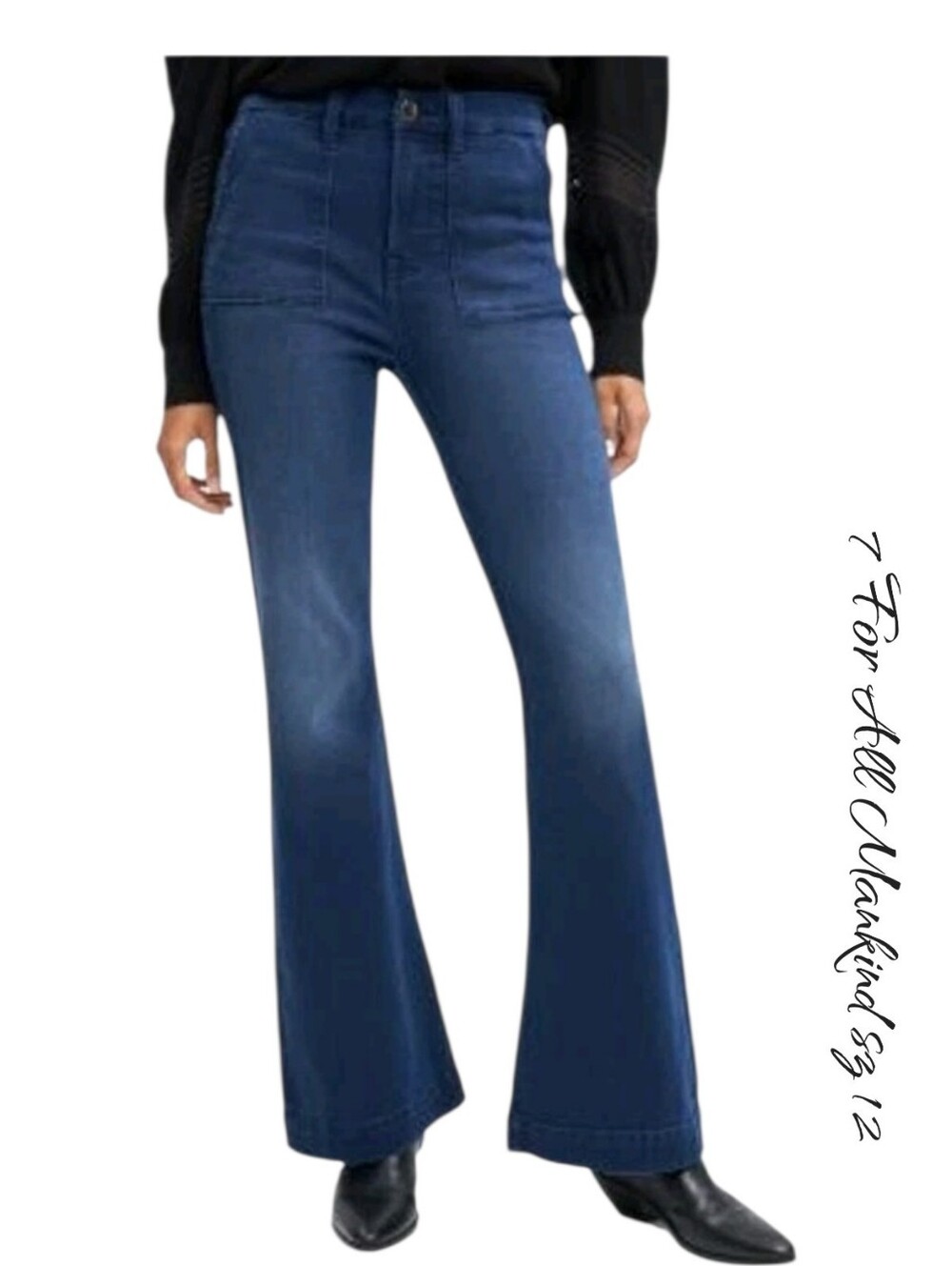 New 7 FOR All Mankind Jeans Dark Blue Stretch Flare Legs Sz 12